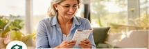 Woman reading wellness information